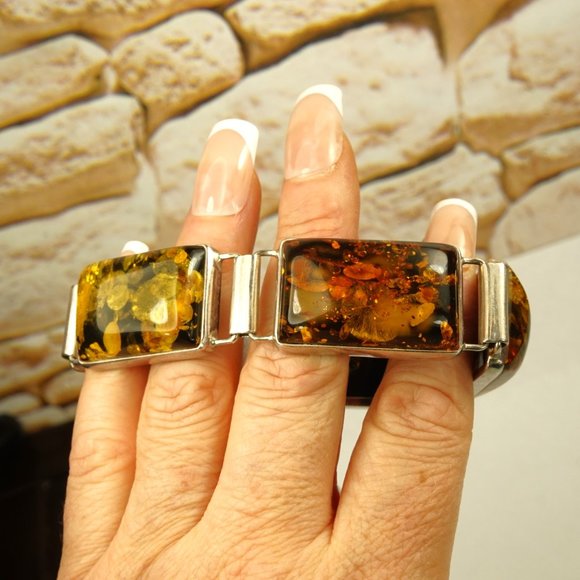 AMBER and 925 SILVER HEAVY LINK BRACELET 8 inch, Chunky BRACELET, UNISEX GIFT - Picture 8 of 10